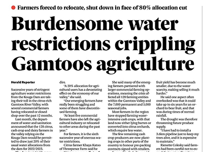 The Herald Burdensome water restrictions crippling Gamtoos agriculture